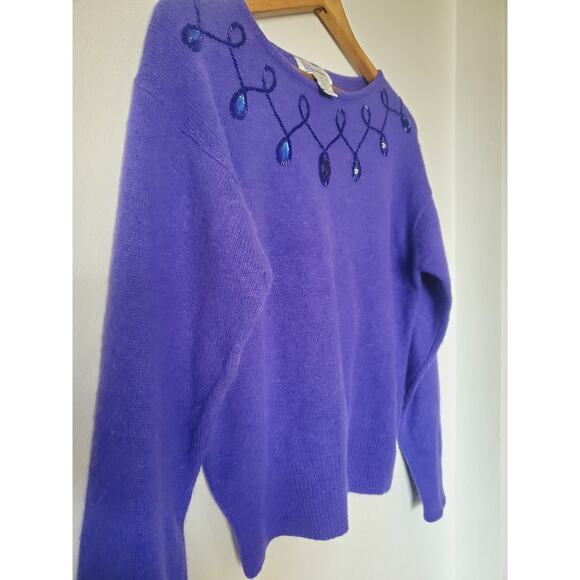 VTG 1980s Prophecy Glitz Sweater Sz S PURPLE Embellished Lambswool Angora Classy - Picture 2 of 10